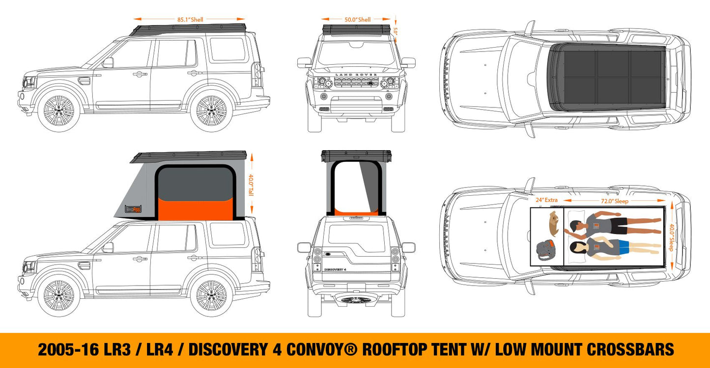 Land Rover 2005-2016 LR3  / LR4 CONVOY Rooftop Tent - Onyx Utility Black PRE-ASSEMBLED