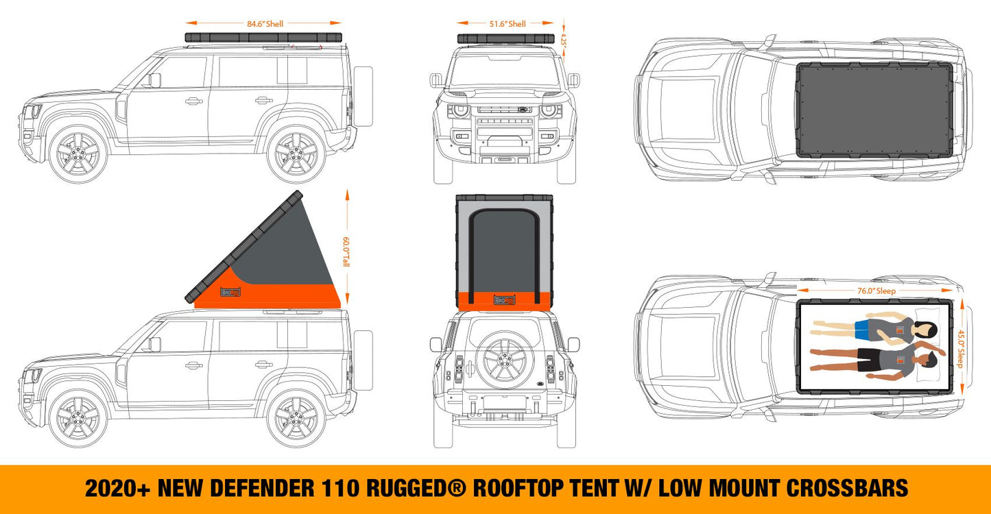 LAND ROVER 2020-22 Defender 110 RUGGED Rooftop Tent - Onyx Utility Black